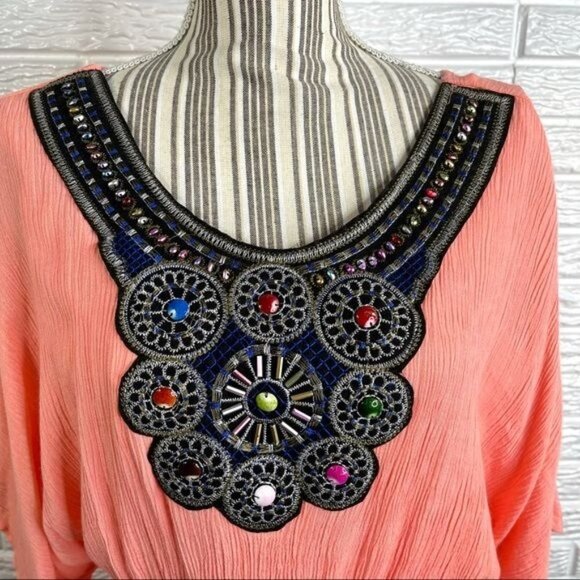 Filly Flair Boho Beaded Embroidered Open Back Dress Multicolored Size Large - Picture 3 of 7